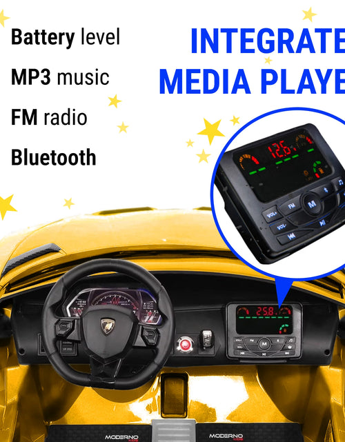 Load image into Gallery viewer, Lamborghini Aventador W/ Swappable Battery 24V - Electric Car for Kids with 3 Speeds, Leather Seat, Remote, MP3 Music by Bluetooth, FM Radio, Rubber Tires (Yellow)
