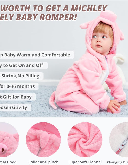 Load image into Gallery viewer, Unisex Baby Animal Costume Winter Autumn Flannel Hooded Romper Cosplay Jumpsuit
