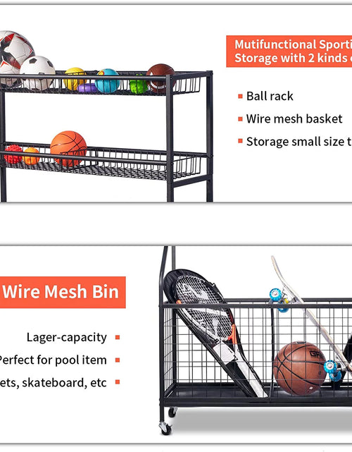 Load image into Gallery viewer, Sports Equipment Organizer, Ball Storage Rack, Garage Ball Storage, Sports Gear Storage, Rolling Sports Ball Storage Cart
