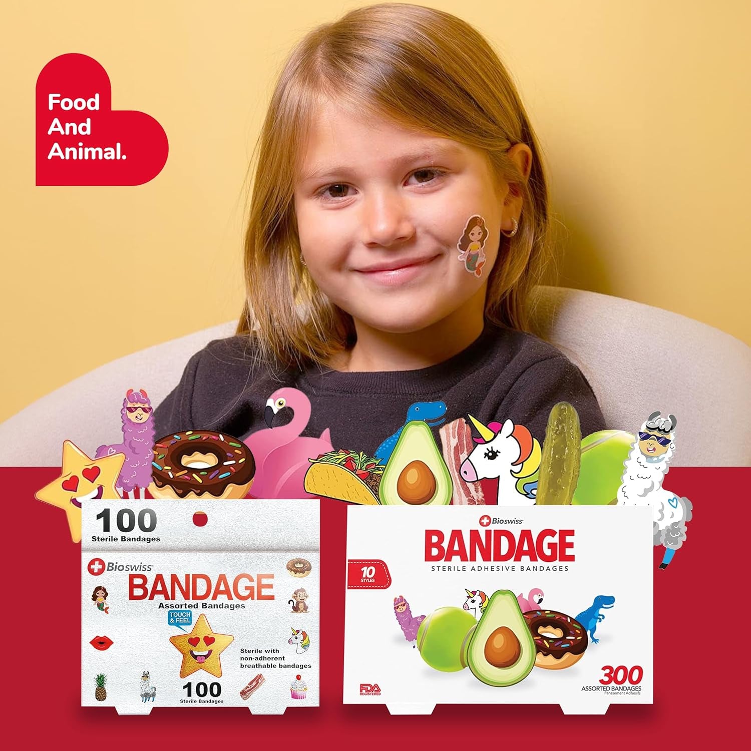 Kids Bandaids - Self-Adhesive Bandages Bulk Colorful Funny Cute Toddler Girls & Boys, Adults First Aid, Novelty Gag Gift 100Pcs (Assorted 100 Pack)