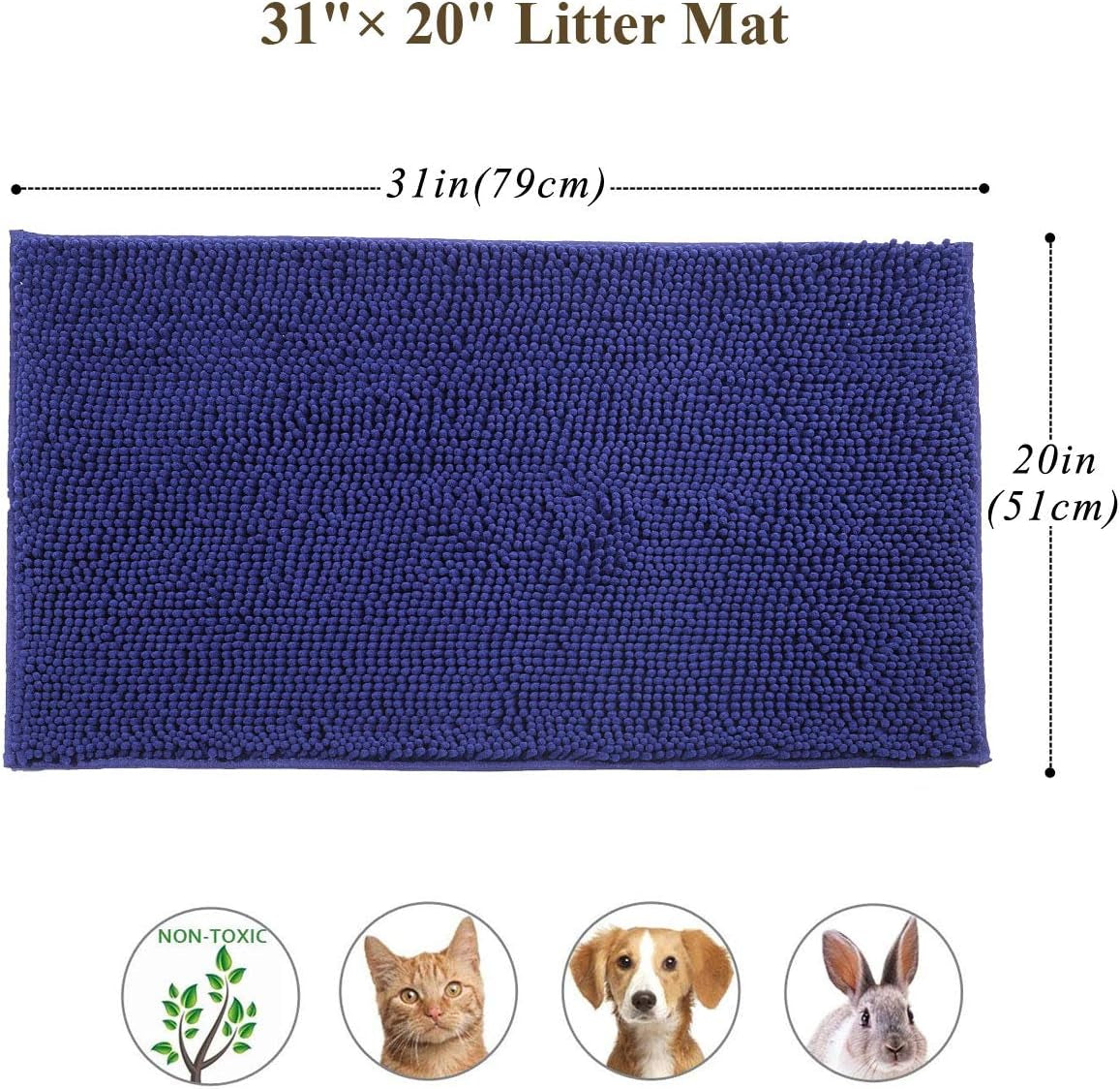 Cat Litter Mat, Litter Trapping Mat, 31"× 20" Cat Kitty Litter Rug with Waterproof Back, Super Soft for Cat'S Paws, Machine Washable, Navy Blue