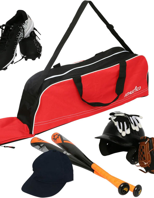 Load image into Gallery viewer, Baseball Tote Bag - Tote Bag for Baseball, T-Ball &amp; Softball Equipment &amp; Gear for Kids, Youth, and Adults | Holds Bat, Helmet, Glove, &amp; Shoes | Fence Hook
