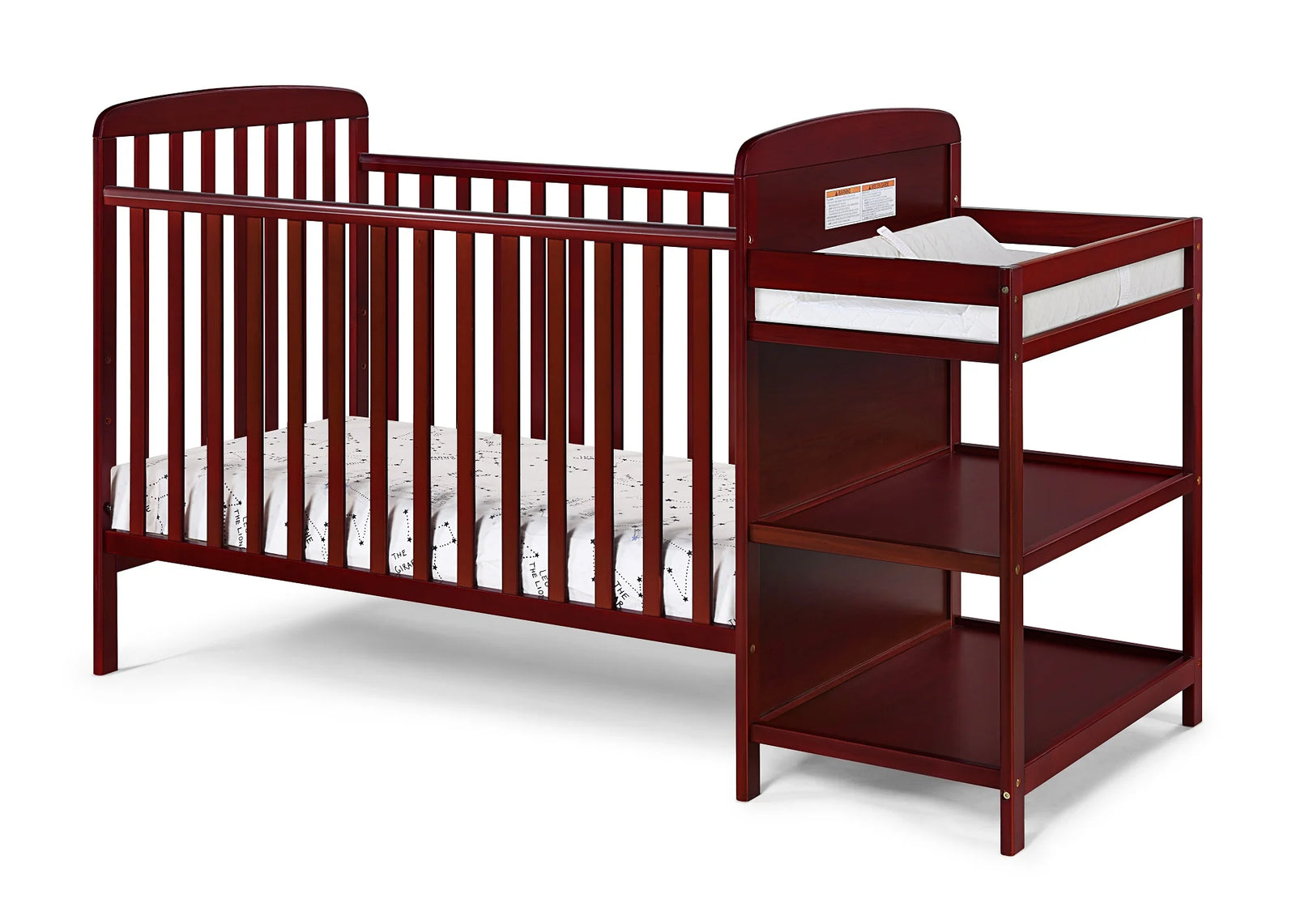 Crib Bedding for Baby, Solid Pine Wood Frame 3-In-Crib and Changing Table Combo, Cribs Can Converts to Toddler Bed or Day Bed, Greenguard Gold Certified, Non-Toxic Finishes, Cherry