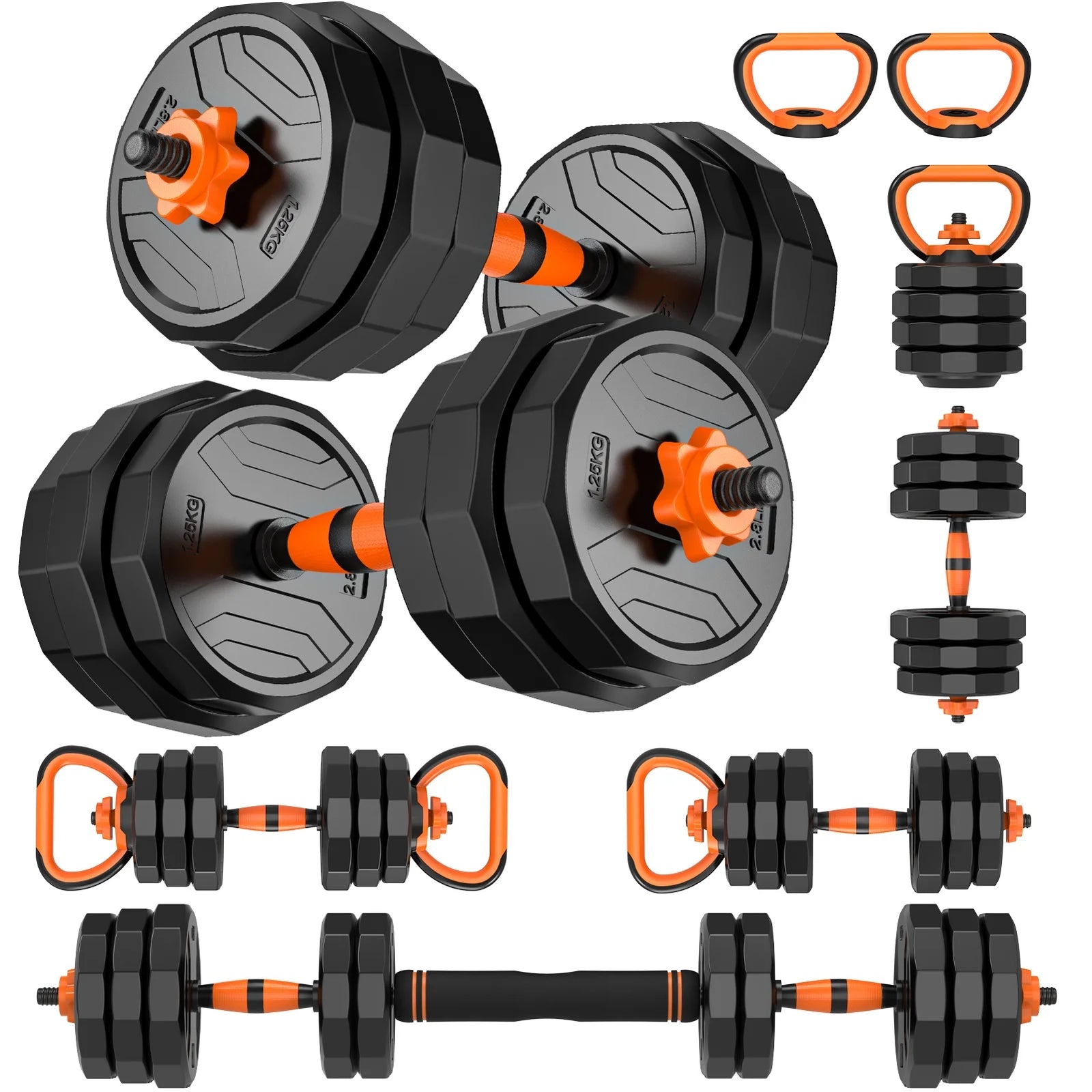 44Lb 6-In-1 Adjustable Dumbbells Set Free Weight Set with Connector Used as Barbell, Kettlebells, Push up Stand, Fitness Exercises for Home Gym Suitable Men/Women