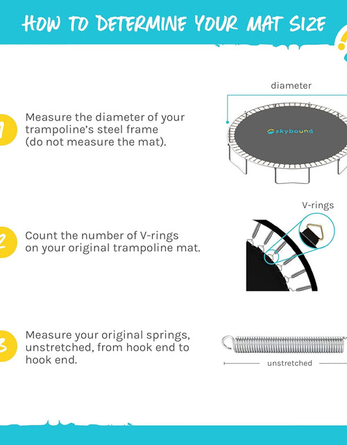 Load image into Gallery viewer, Replacement Trampoline Mat, Fits 15Ft Frames W/Spring Tool and Durable V-Rings, Bounce Safely with Extra Rows of Stitching - Jumping Mat for 15Ft round Trampoline - Fit 96 Springs &amp; 6.5-7&quot;
