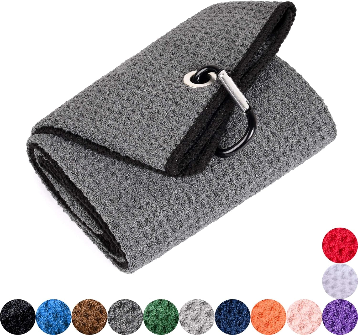 Microfiber Waffle Pattern Golf Towel | Club Groove Cleaner Brush | Foldable Divot Tool with Magnetic Ball Marker (Dark Gray Towel/Brush/Bone Divot)