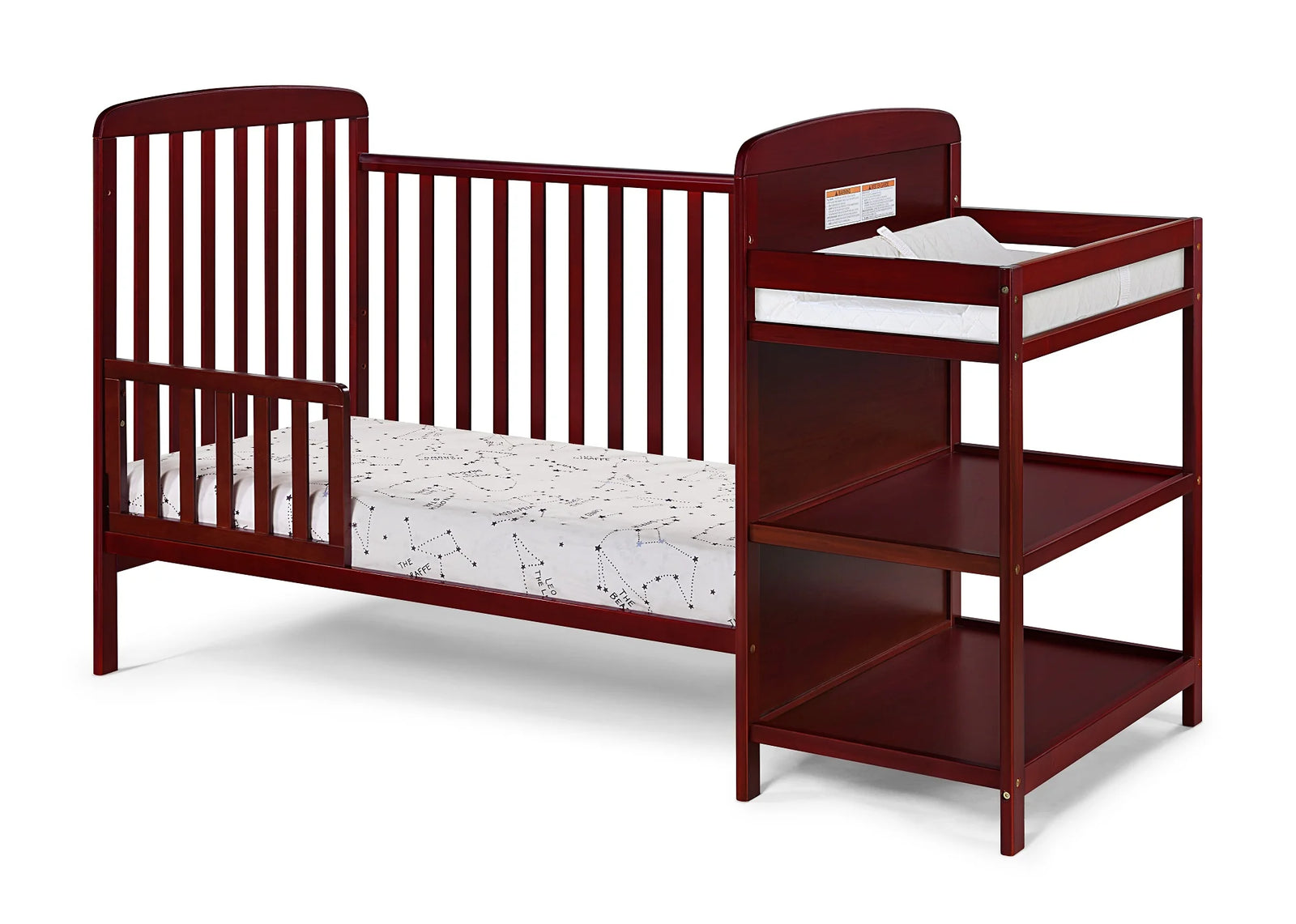 Crib Bedding for Baby, Solid Pine Wood Frame 3-In-Crib and Changing Table Combo, Cribs Can Converts to Toddler Bed or Day Bed, Greenguard Gold Certified, Non-Toxic Finishes, Cherry