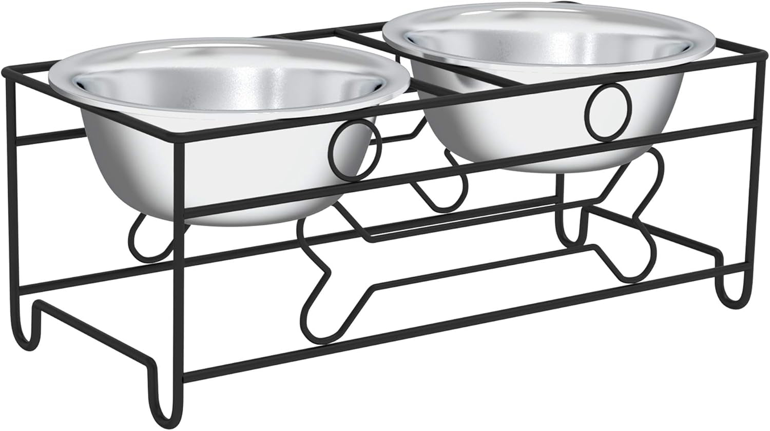 Stainless Steel Raised Food and Water Bowls with Decorative Stand Collection, Elevated Feeding Station for Dogs, Cats, and Pets - 2 Pack