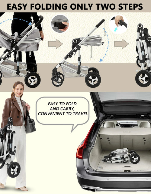 Load image into Gallery viewer, 3-In-1 Convertible Baby Stroller, Folding Newborn Stroller with Big Seat, 21LB, Light Grey
