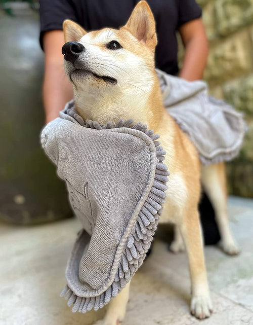 Load image into Gallery viewer, Quick Dry Towel for Dogs | Ultra Absorbent Microfiber Shammy | Extra Large 35X15 Size for All Breeds | Comfortable Hand Pockets | Indoor Outdoor Use | Durable Material | Machine Washable
