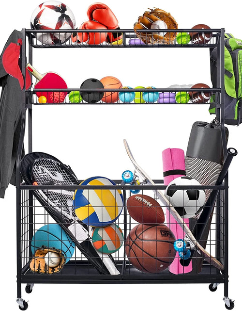 Load image into Gallery viewer, Sports Equipment Organizer, Ball Storage Rack, Garage Ball Storage, Sports Gear Storage, Rolling Sports Ball Storage Cart
