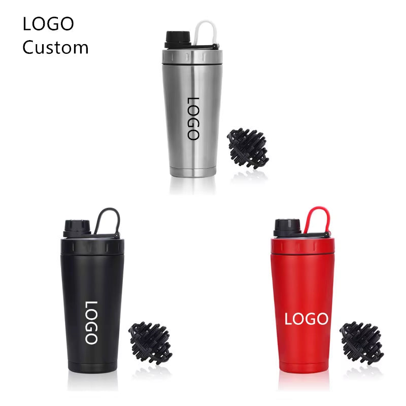 Logo Custom Protein Shaker Bottle Stainless Steel Water Cup Double Wall Vacuum Insulated Bottle Leak Proof Sport Drinkware 20Oz