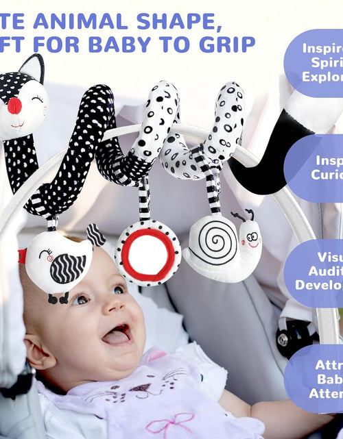 Load image into Gallery viewer, Euyecety Baby Spiral Plush Toys, Black White Stroller Toy Stretch &amp; Spiral Activity Toy Car Seat Toys, Hanging Rattle Toys for Crib Mobile, Newborn Sensory Toy Best Gift for 0 3 6 9 12 Months Baby-Fox
