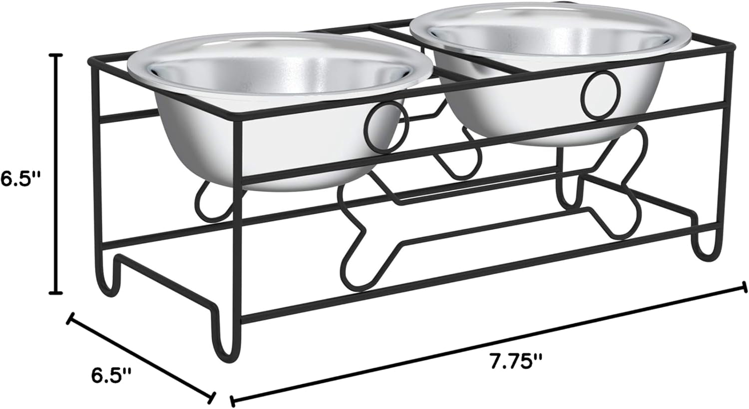 Stainless Steel Raised Food and Water Bowls with Decorative Stand Collection, Elevated Feeding Station for Dogs, Cats, and Pets - 2 Pack