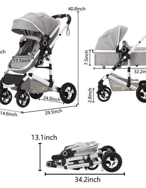 Load image into Gallery viewer, 3-In-1 Convertible Baby Stroller, Folding Newborn Stroller with Big Seat, 21LB, Light Grey
