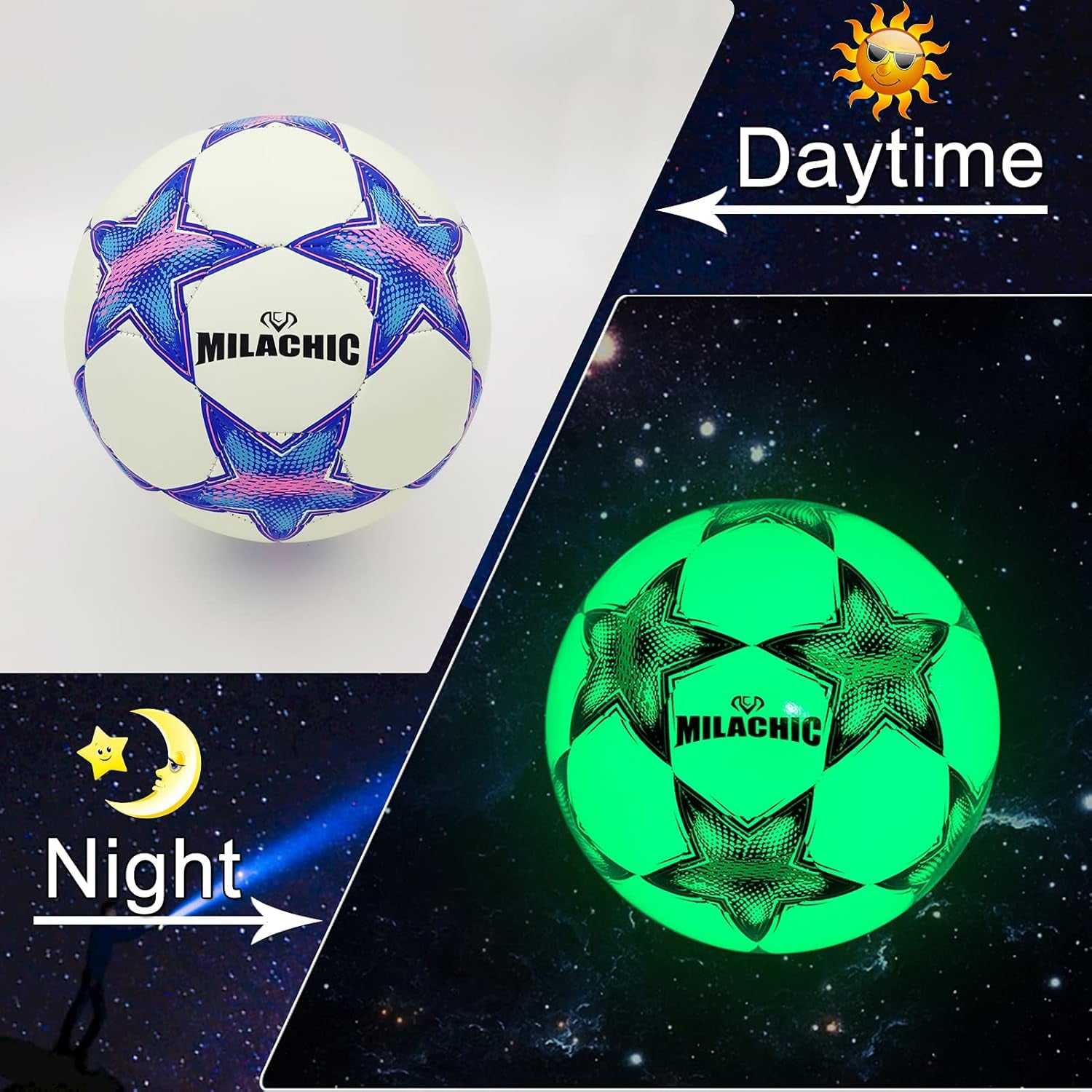 Soccer Ball,  Holographic Soccer Ball Reflective Soccer Gifts for Boys, Girls, Men, Women Indoor-Outdoor Soccer Training