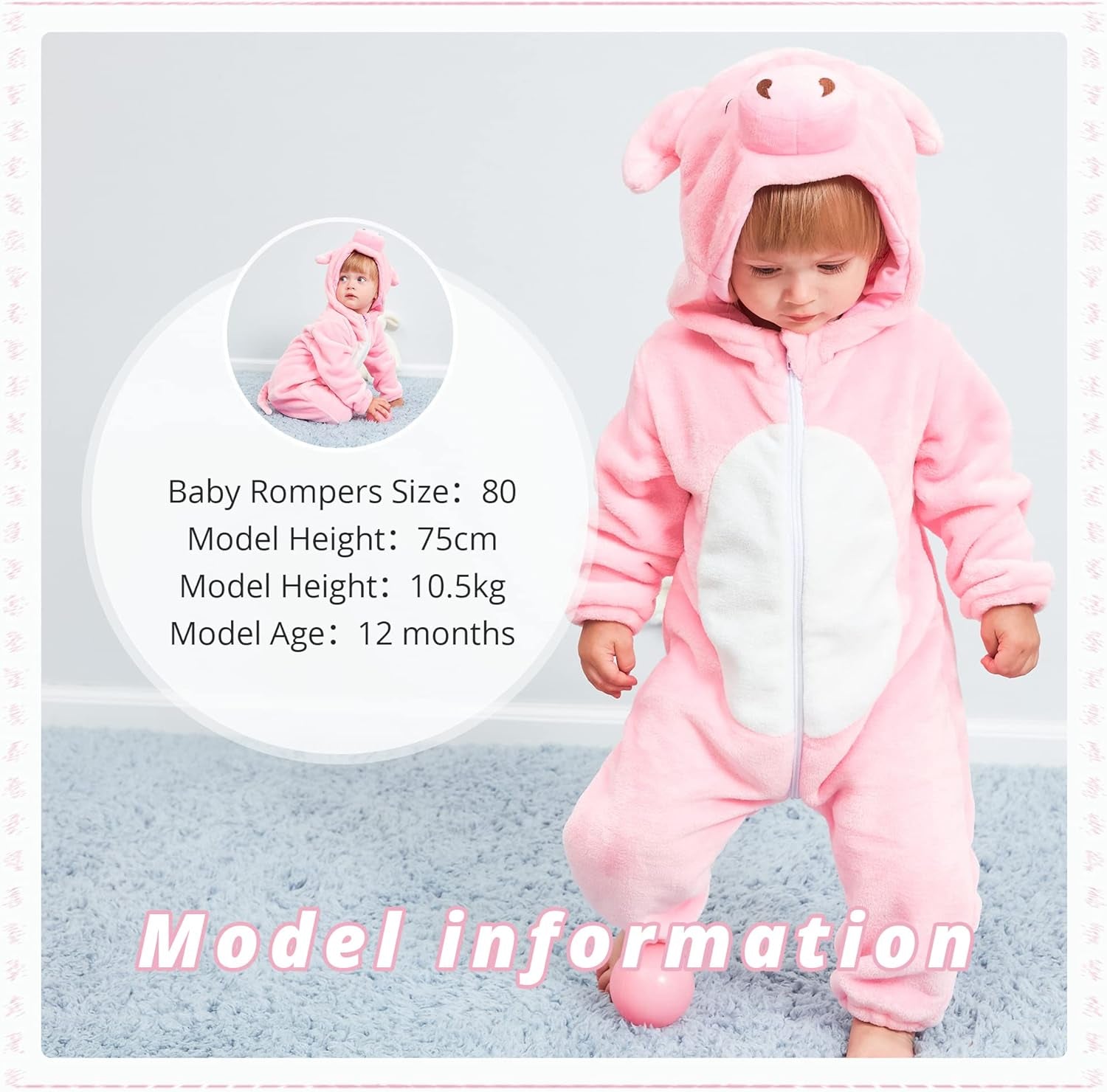 Unisex Baby Animal Costume Winter Autumn Flannel Hooded Romper Cosplay Jumpsuit