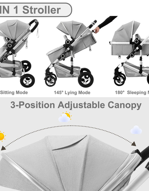 Load image into Gallery viewer, 3-In-1 Convertible Baby Stroller, Folding Newborn Stroller with Big Seat, 21LB, Light Grey
