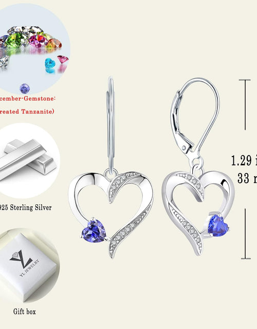 Load image into Gallery viewer, Heart Earrings Sterling Silver Heart Dangle Drop Earrings Sapphire/Emerald/Amethyst/Aquamarine Leverback Jewelry for Women
