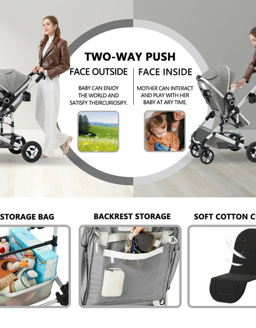 Load image into Gallery viewer, 3-In-1 Convertible Baby Stroller, Folding Newborn Stroller with Big Seat, 21LB, Light Grey
