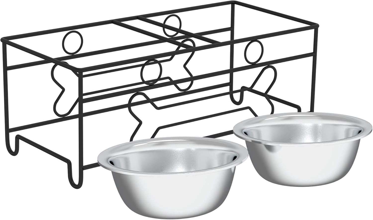 Stainless Steel Raised Food and Water Bowls with Decorative Stand Collection, Elevated Feeding Station for Dogs, Cats, and Pets - 2 Pack