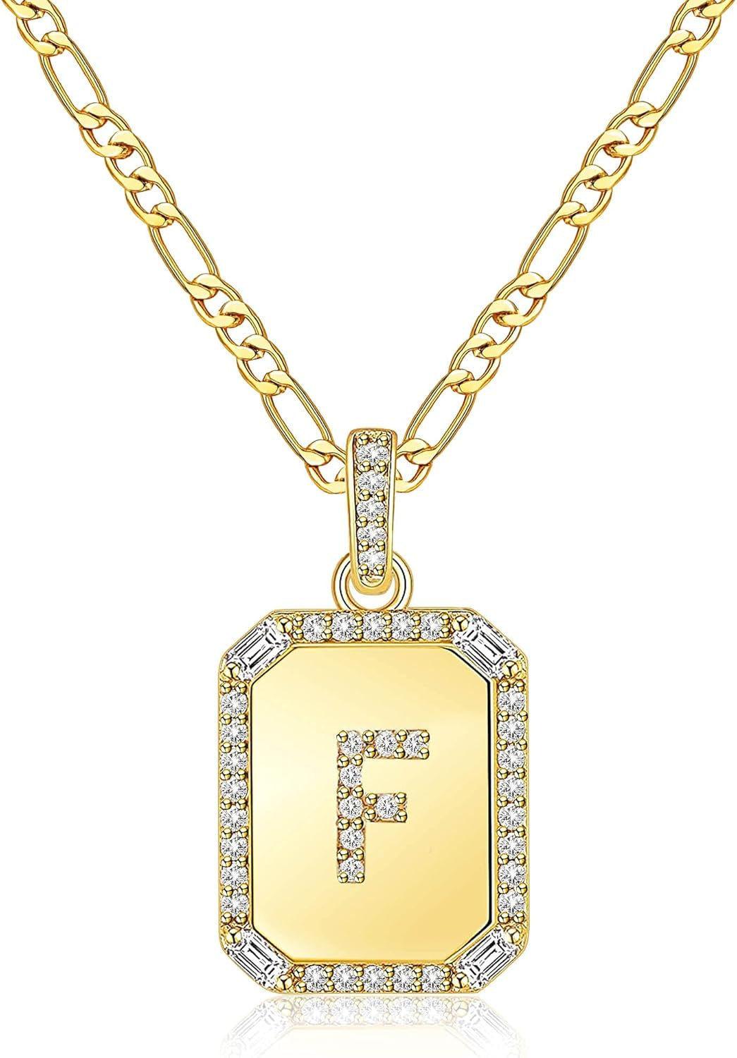 Gold Initial Necklaces for Women,Letter Necklace for Women Girls,Rectangle Necklace with Letters Monogram 18K Gold Plated Alhpabets 26 Pendant Womens Necklace Stainless Steel Box Chain