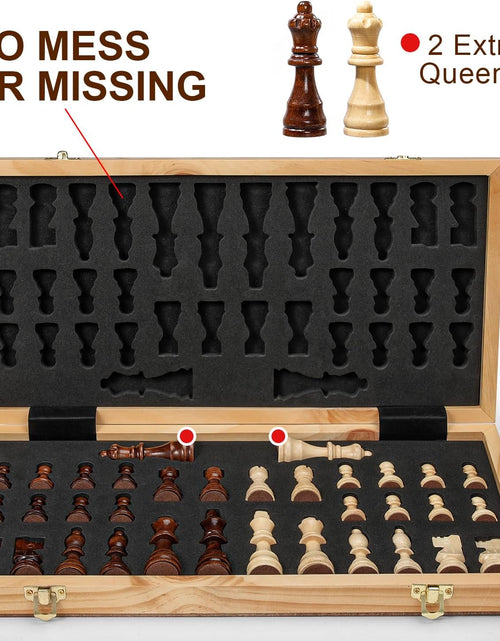 Load image into Gallery viewer, Magnetic Chess Board Set for Adults &amp; Kids, 15&quot; Wooden Folding Chess Boards, Handcrafted Portable Travel Chess Game with Pieces Storage Slots &amp; 2 Extra Queens
