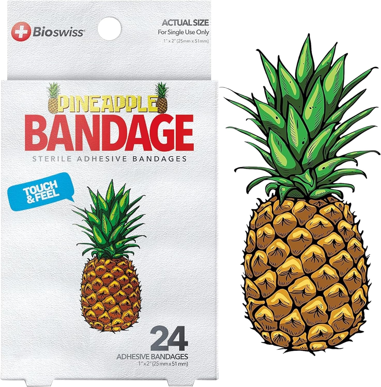 Novelty Bandages Self-Adhesive Funny First Aid, Novelty Gag Gift Assorted Pineapple (24Pc) (Pineapple)