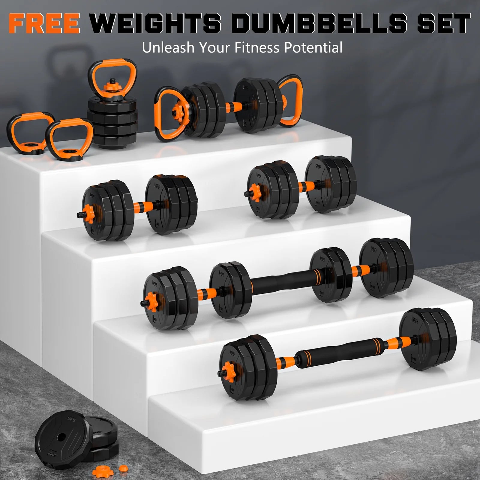 44Lb 6-In-1 Adjustable Dumbbells Set Free Weight Set with Connector Used as Barbell, Kettlebells, Push up Stand, Fitness Exercises for Home Gym Suitable Men/Women