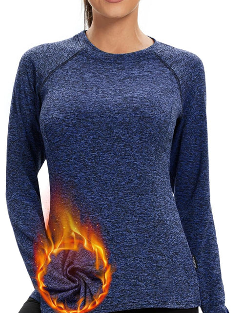 Load image into Gallery viewer, Women Fleece Thermal Long Sleeve Running Shirt Workout Tops Moisture Wicking Athletic Shirts with Thumb Holes
