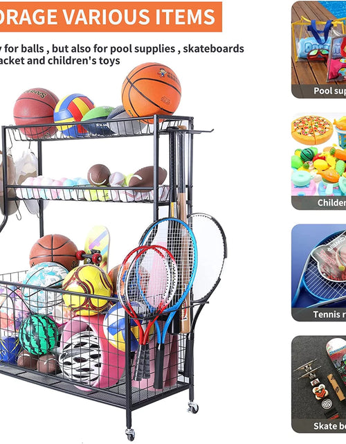 Load image into Gallery viewer, Sports Equipment Organizer, Ball Storage Rack, Garage Ball Storage, Sports Gear Storage, Rolling Sports Ball Storage Cart
