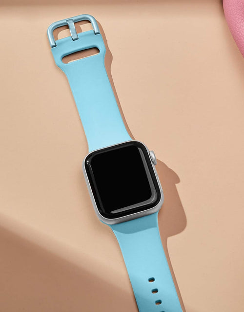 Load image into Gallery viewer, Adepoy Compatible with Apple Watch Bands 45Mm 44Mm 42Mm, Soft Silicone Sport Wristbands Replacement Strap with Classic Clasp for Iwatch Series SE 7 6 5 4 3 2 1 for Women Men, Light Blue 42/44/45Mm
