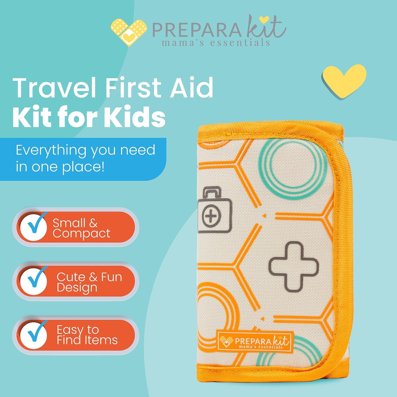 Travel First Aid Kit for Kids - Mini Car, Purse, Backpack, or Diaper Bag 50 Piece Medicine Includes All Essential Medical Supplies Tsa-Approved (Orange)