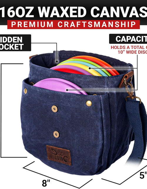 Load image into Gallery viewer, Disc Golf Bag | Frisbee Golf Bag | Easy to Carry | Lightweight Fits up to 10 Discs | 16 Oz Waxed Canvas Sturdy Design | Belt Loop | Double Button Design | Bottle Holder
