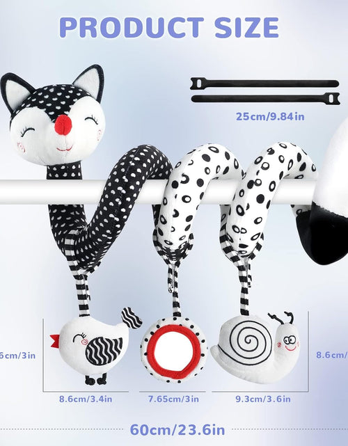 Load image into Gallery viewer, Euyecety Baby Spiral Plush Toys, Black White Stroller Toy Stretch &amp; Spiral Activity Toy Car Seat Toys, Hanging Rattle Toys for Crib Mobile, Newborn Sensory Toy Best Gift for 0 3 6 9 12 Months Baby-Fox
