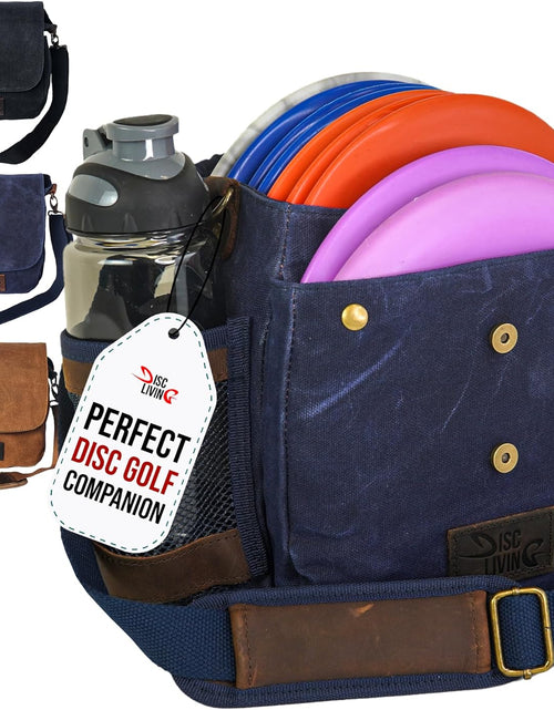 Load image into Gallery viewer, Disc Golf Bag | Frisbee Golf Bag | Easy to Carry | Lightweight Fits up to 10 Discs | 16 Oz Waxed Canvas Sturdy Design | Belt Loop | Double Button Design | Bottle Holder
