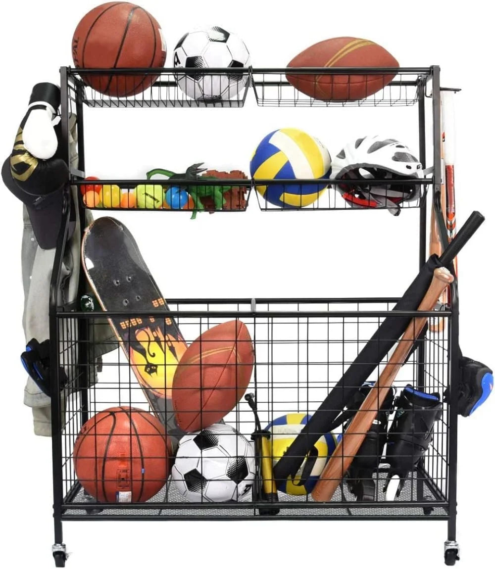 Sports Equipment Organizer, Ball Storage Rack, Garage Ball Storage, Sports Gear Storage, Rolling Sports Ball Storage Cart