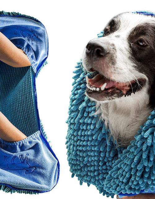 Load image into Gallery viewer, Quick Dry Towel for Dogs | Ultra Absorbent Microfiber Shammy | Extra Large 35X15 Size for All Breeds | Comfortable Hand Pockets | Indoor Outdoor Use | Durable Material | Machine Washable
