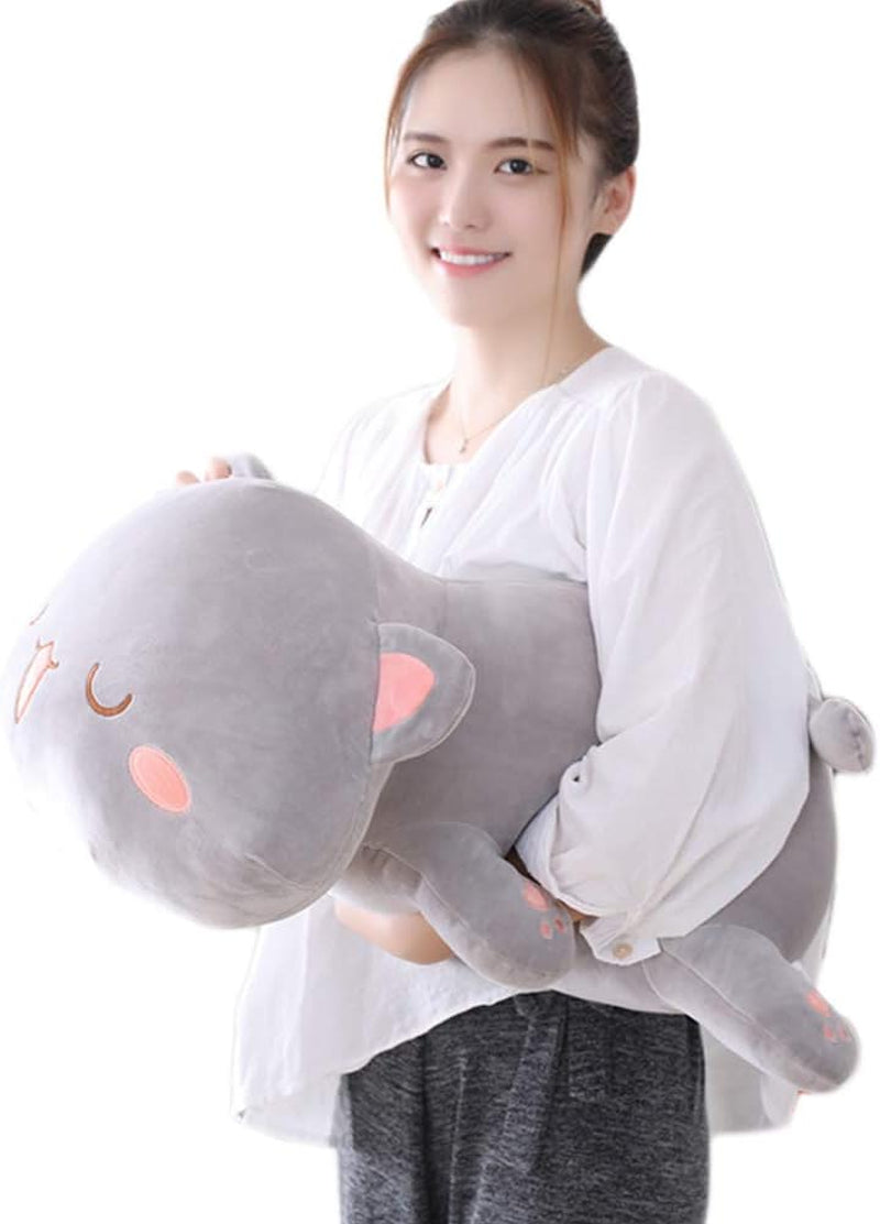 Cat Stuffed Animals, Soft Cat Plush Pillow Kitten Stuffed Animal Toy Gifts for Kids (Grey round Eyes, 19.6")