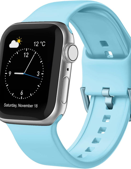 Load image into Gallery viewer, Adepoy Compatible with Apple Watch Bands 45Mm 44Mm 42Mm, Soft Silicone Sport Wristbands Replacement Strap with Classic Clasp for Iwatch Series SE 7 6 5 4 3 2 1 for Women Men, Light Blue 42/44/45Mm
